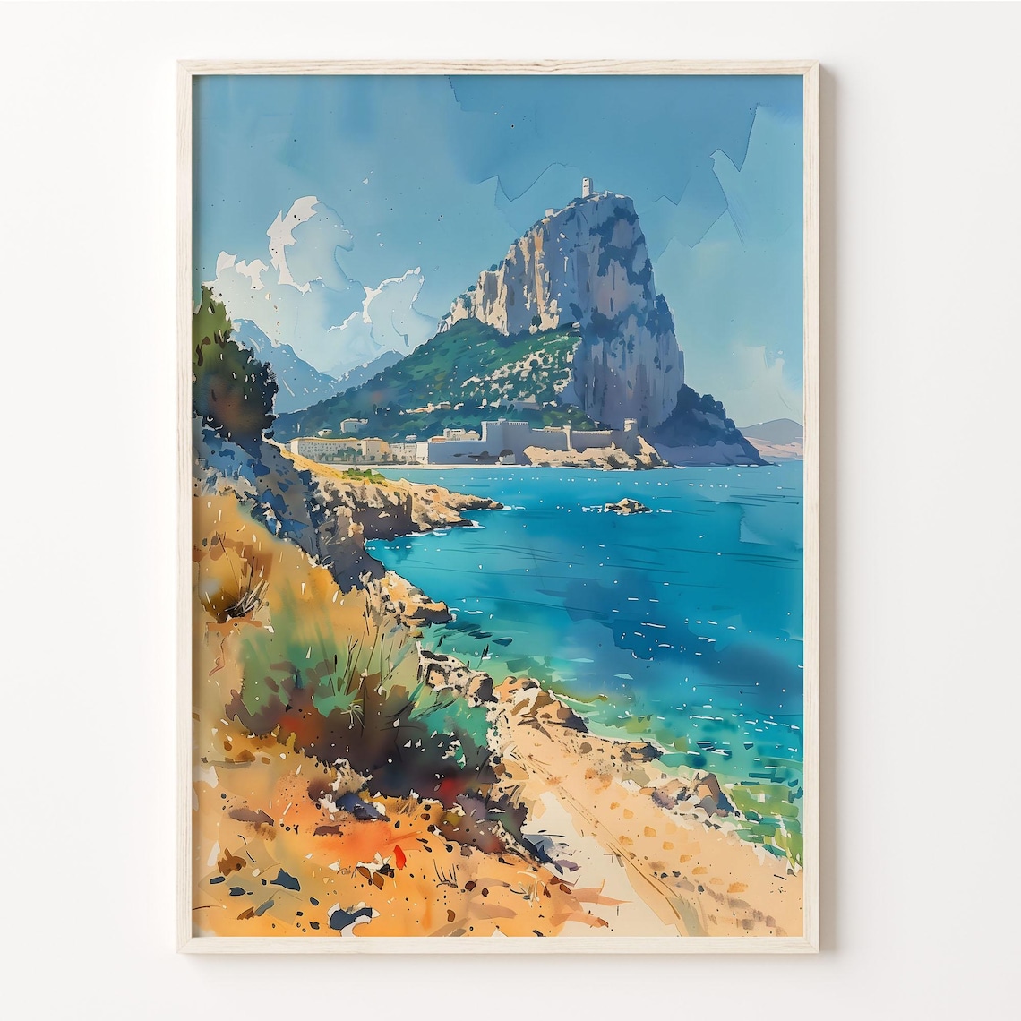 Gibraltar Watercolor Painting Travel Poster
