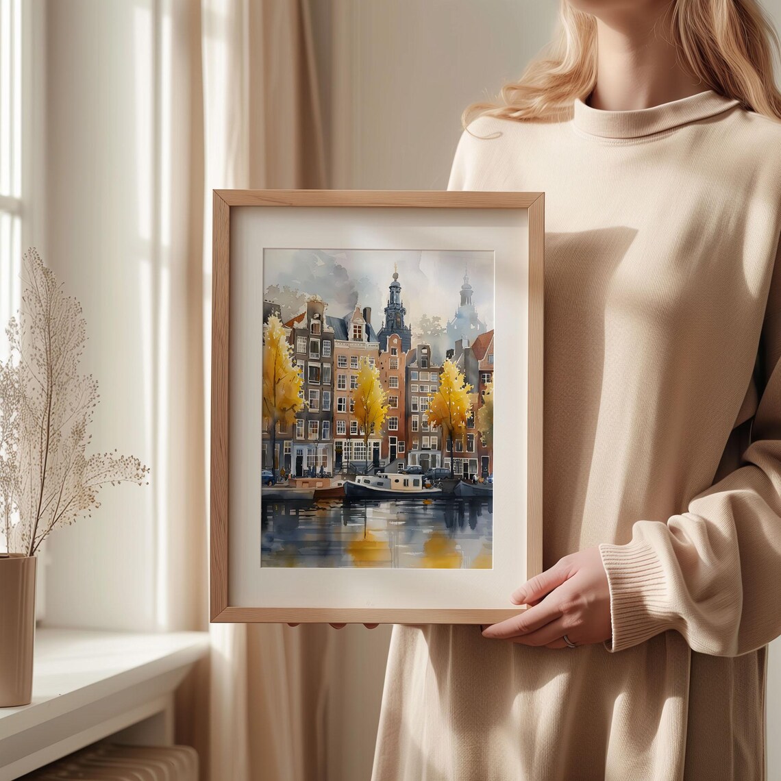 Amsterdam Canal Netherlands Gabled Houses Watercolor Painting Poster - Image 2