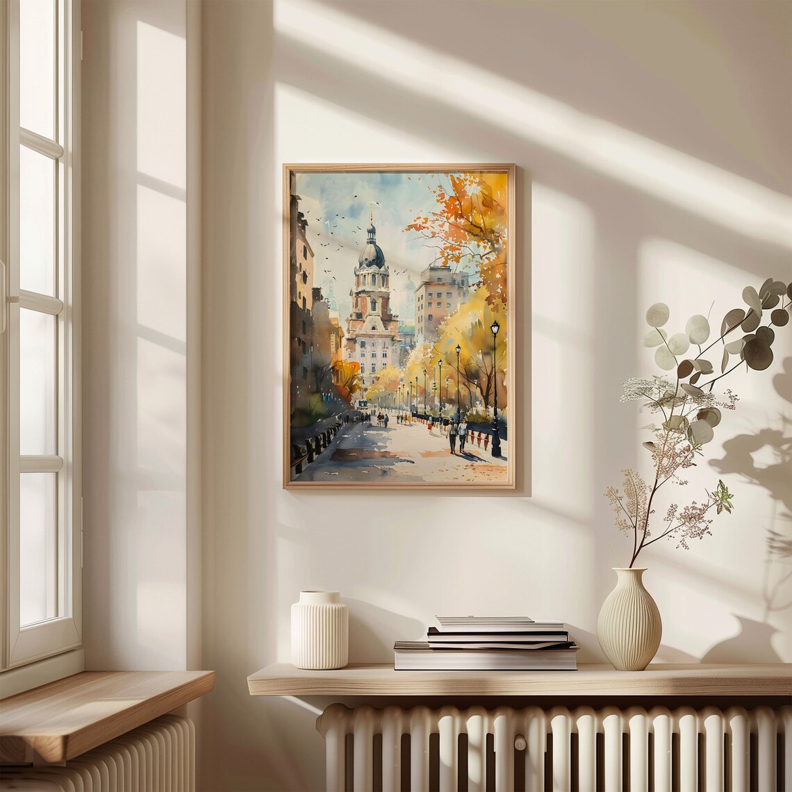 Santiago Chile Plaza Autumn Lamps Domed Building Watercolor Poster - Image 4