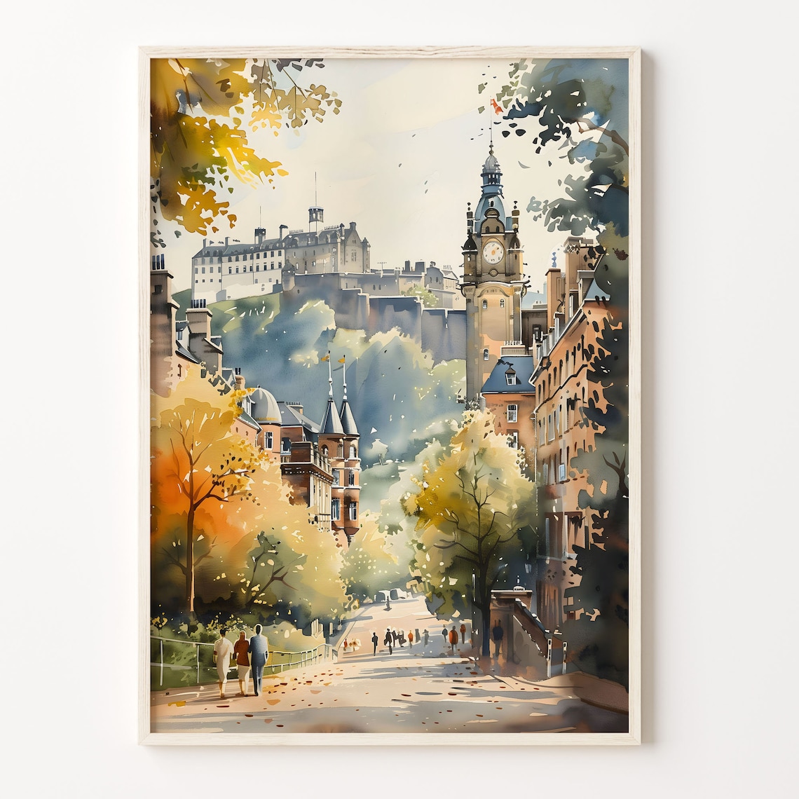 Edinburgh Watercolor Cityscape Art Print, Scotland