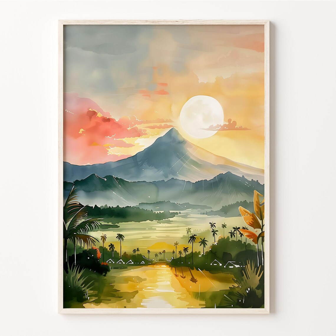 Philippines Watercolor Mount Mayon Travel Poster