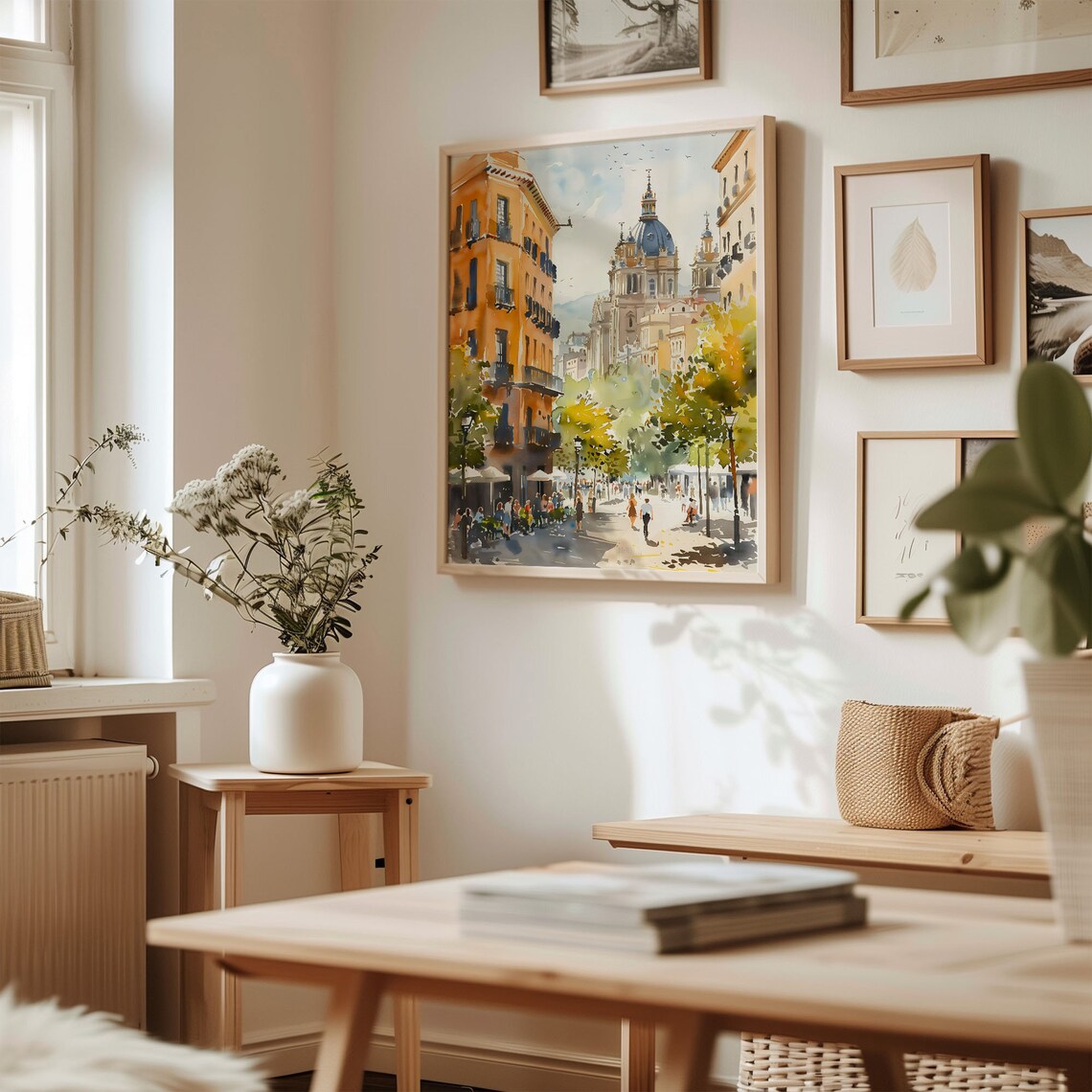 Barcelona Street Watercolor Poster Cathedral Dome Lively Avenue - Image 3