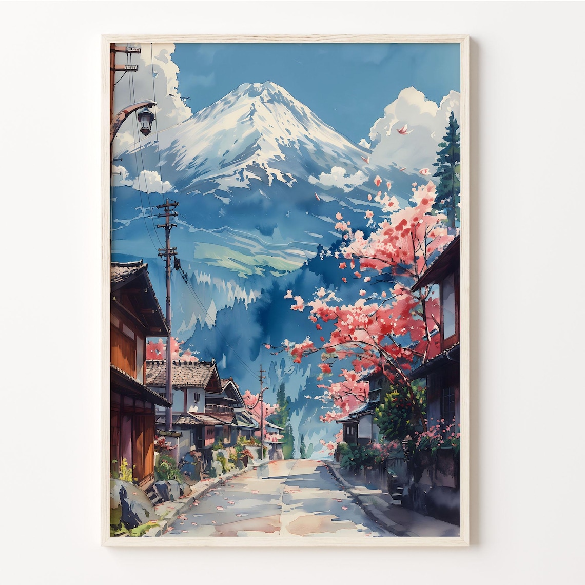 Mount Fuji Watercolor Travel Poster, Japan Asia Art Print