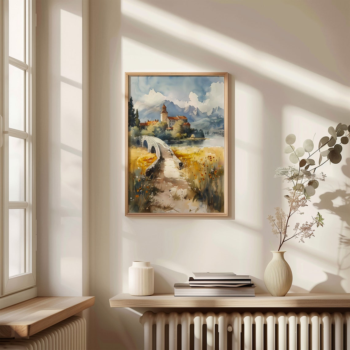 Scottish Highland Castle Stone Bridge River Watercolor Poster - Image 4