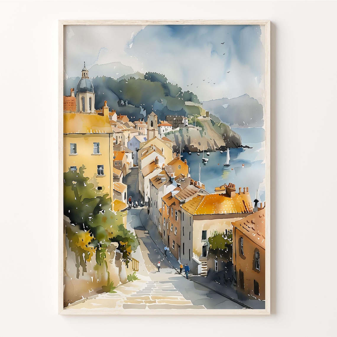 Tenby Wales Colorful Seaside Town Harbor Street Watercolor Poster