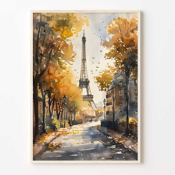 Paris Watercolor Art Print, Eiffel Tower Travel Poster
