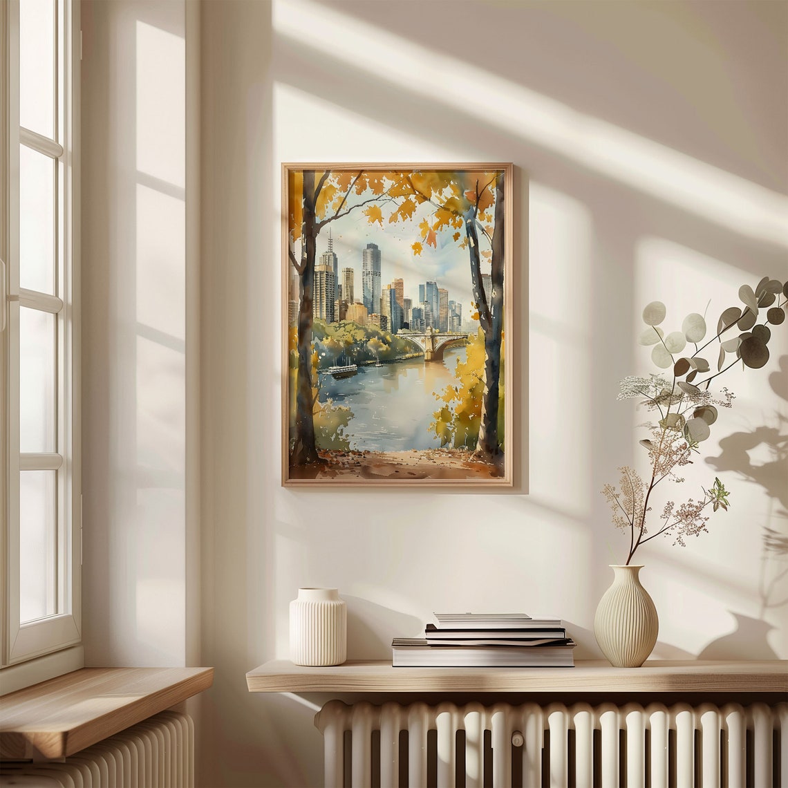 Brisbane Australia River Bridge Skyline Autumn Watercolor Poster - Image 4