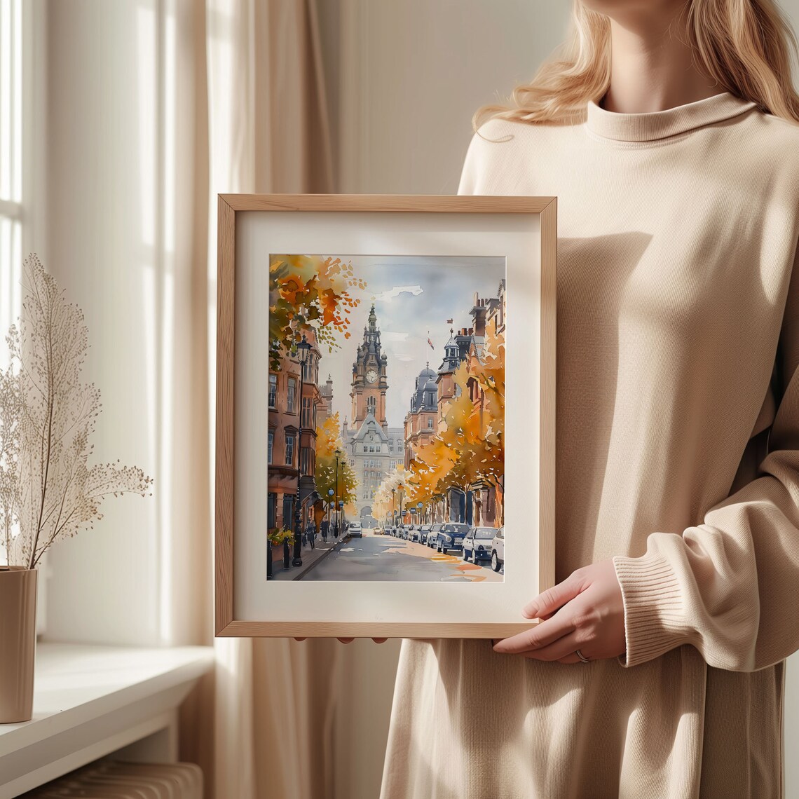 Autumn City European Street Historic Clock Tower Watercolor Poster - Image 2