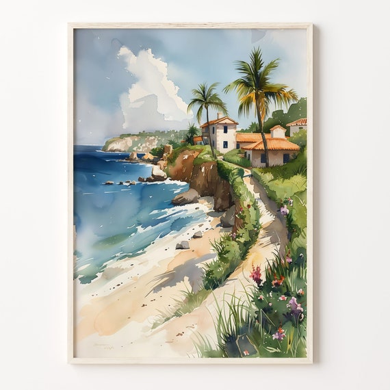 Barbados Watercolor Painting Caribbean Wall Art Custom Text Personalised Gift Print Poster C30 440
