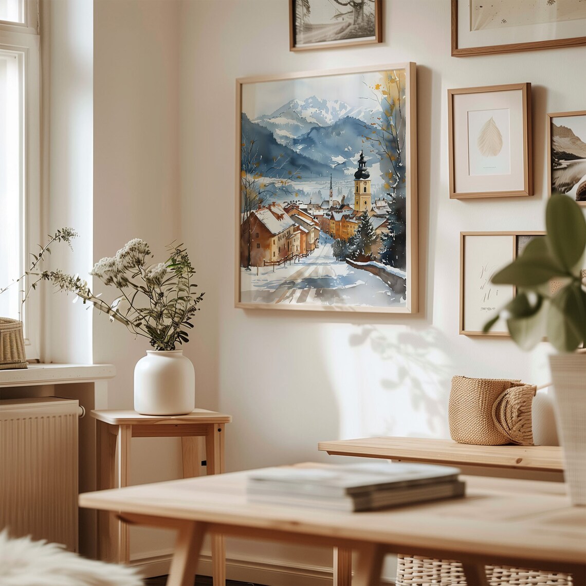 Kitzbuhel Austria Snowy Ski Resort Village Watercolor Winter Poster - Image 3