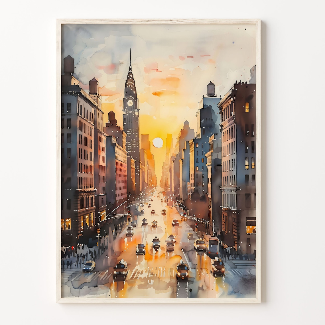 New York Skyline Watercolor Travel Poster, NYC Cityscape