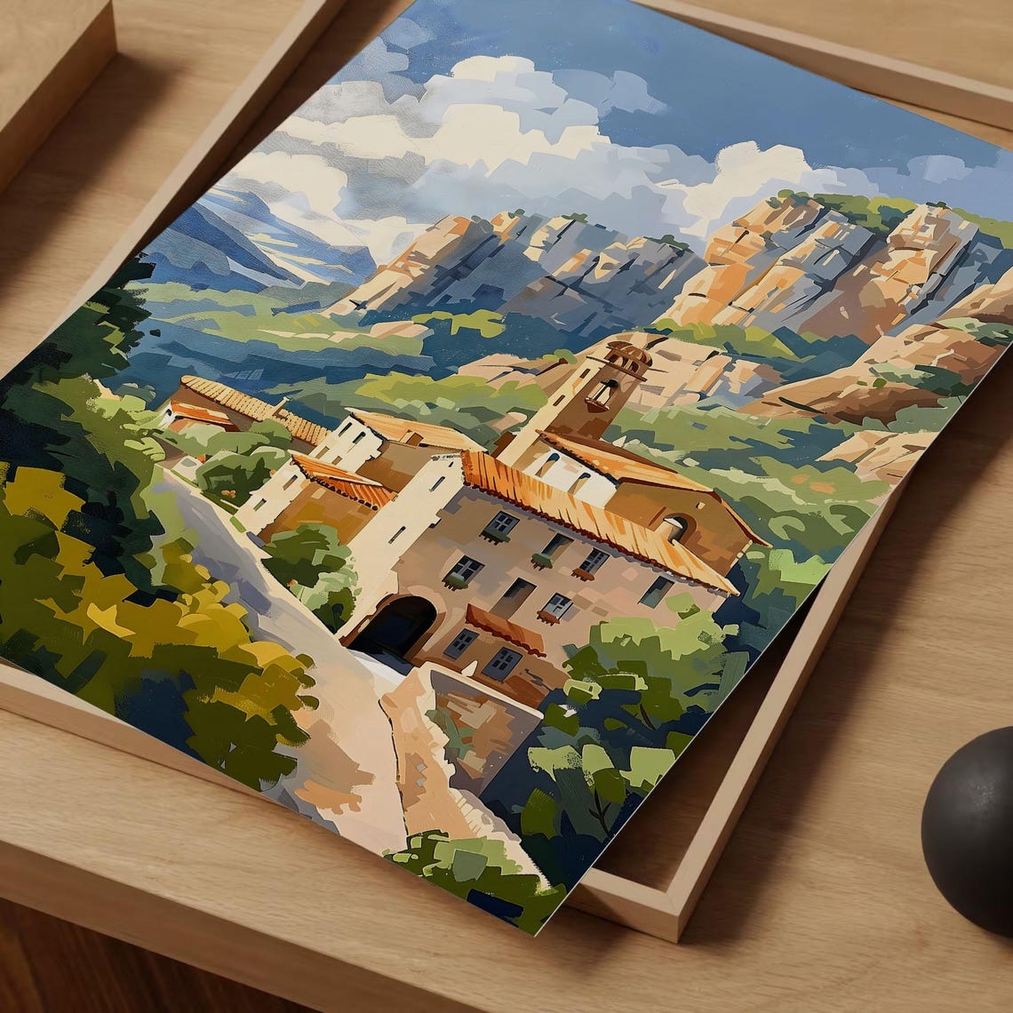 Montserrat Monastery Mountain Watercolor Spain Landscape Poster - Image 2