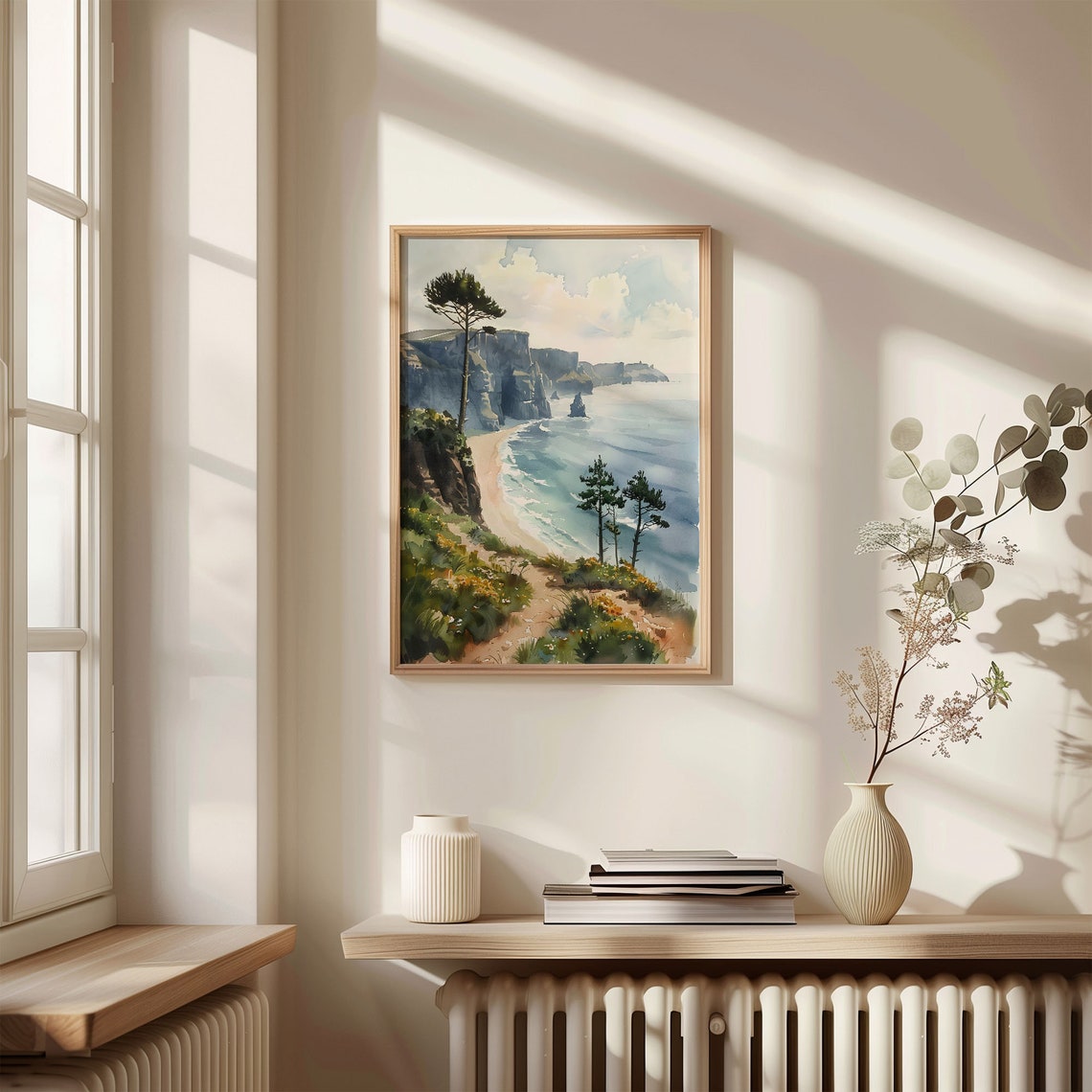 Ireland Sea Cliffs Dramatic Coastal Pine Trees Watercolor Poster - Image 4