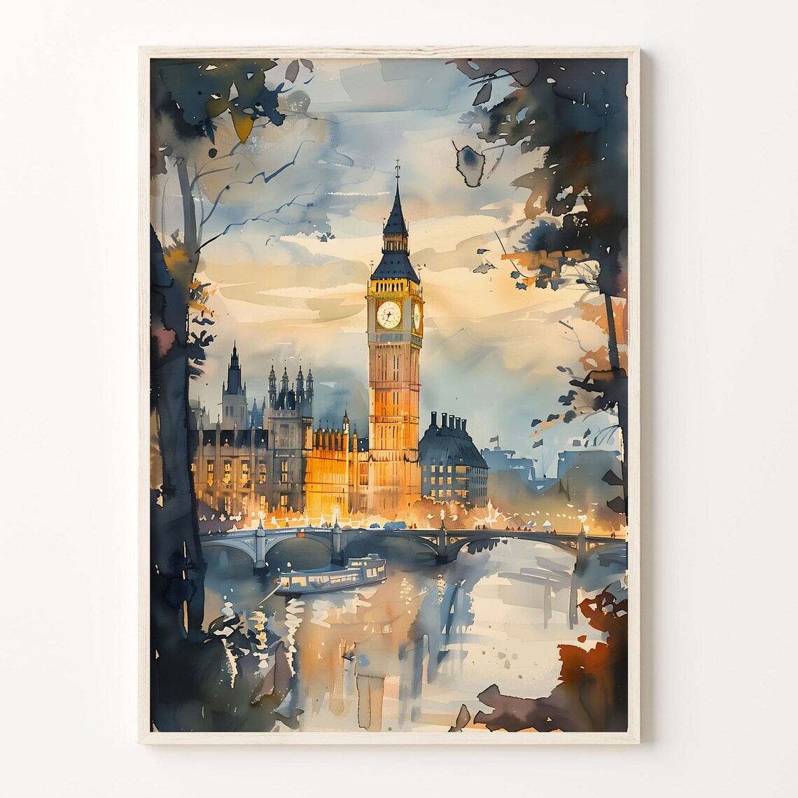 London Watercolor Travel Poster, Tower Bridge Print