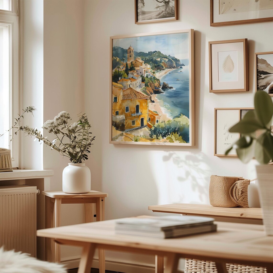 Algarve Portugal Coastal Cliff Village Watercolor Painting Poster - Image 3