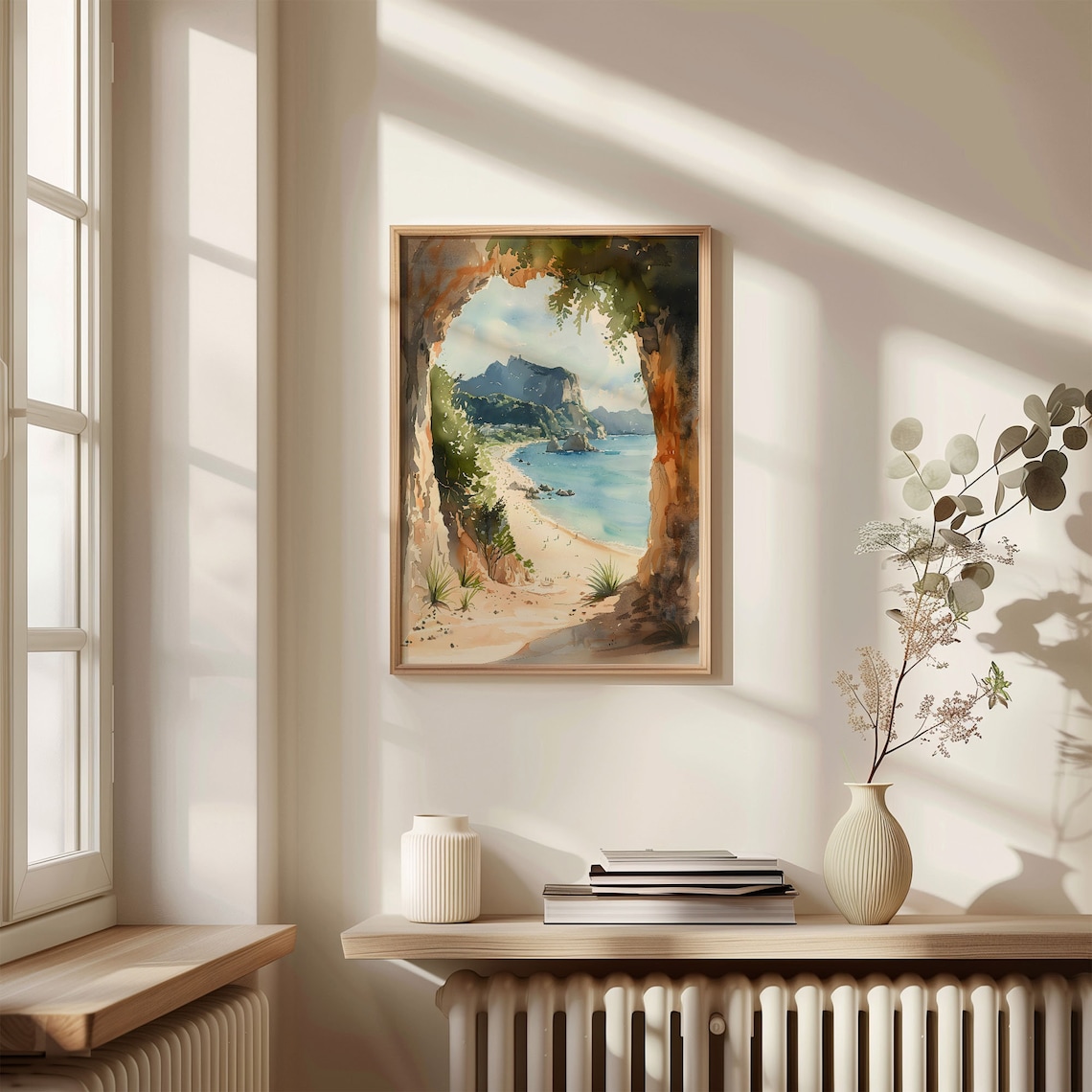 Cathedral Cove Watercolor Painting Art Print, New Zealand - Image 4