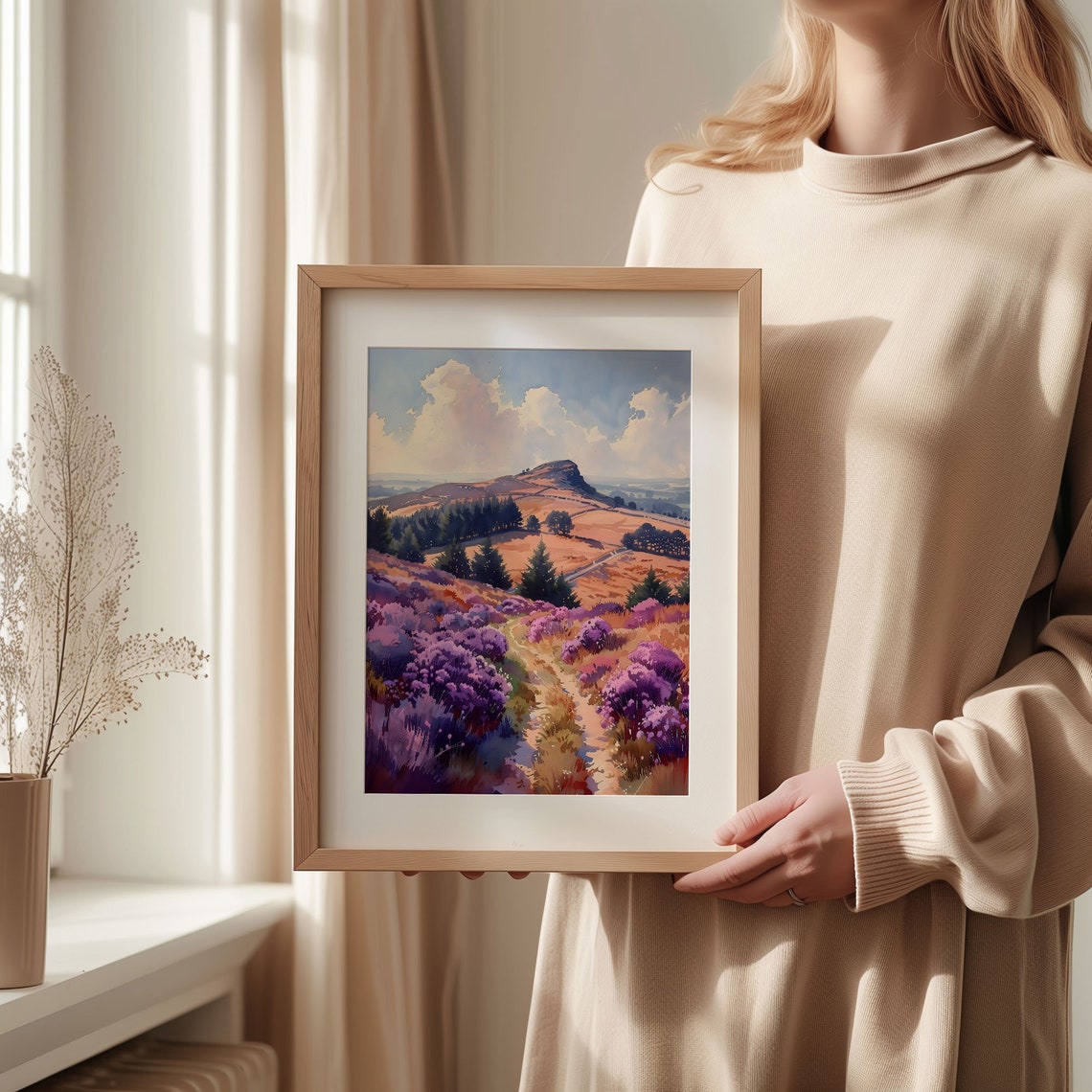 Roseberry Topping North York Moors Heather Watercolor Poster - Image 2