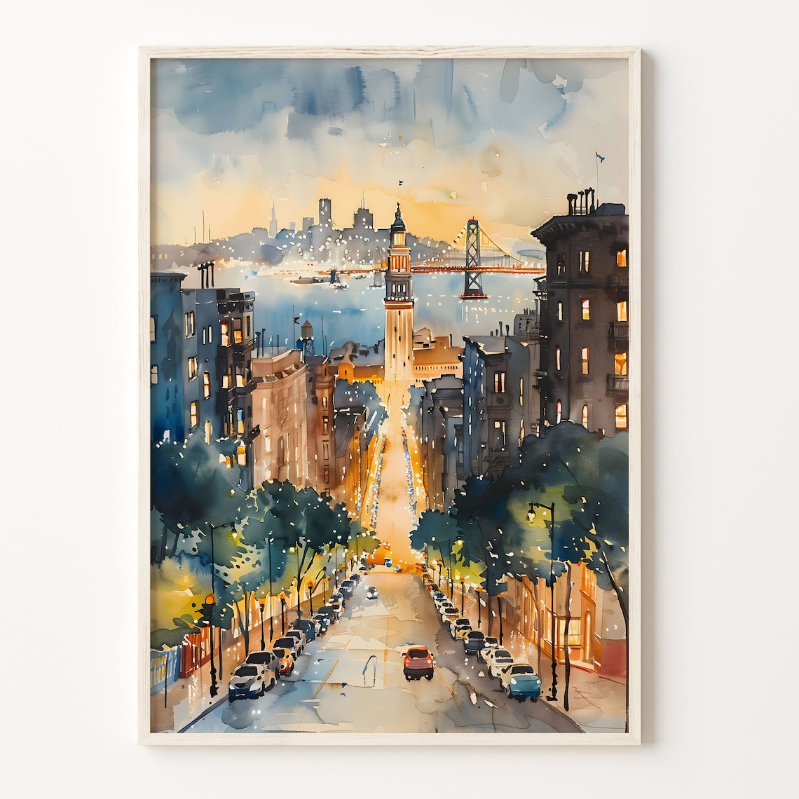 San Francisco Watercolor Travel Poster, Home Decor Art