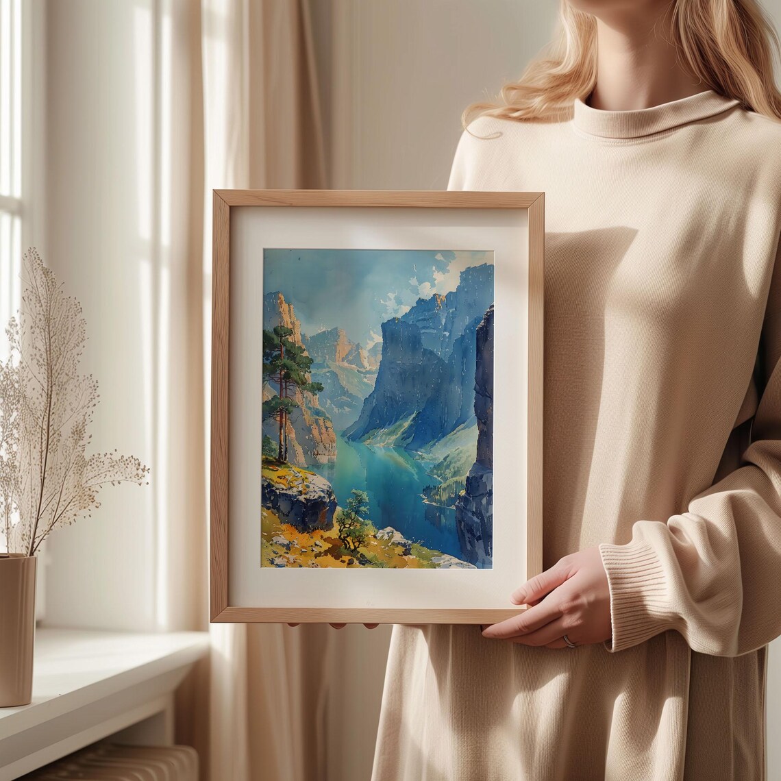 Norway Trolltunga Fjord Cliffs Scenic Watercolor Travel Poster - Image 2