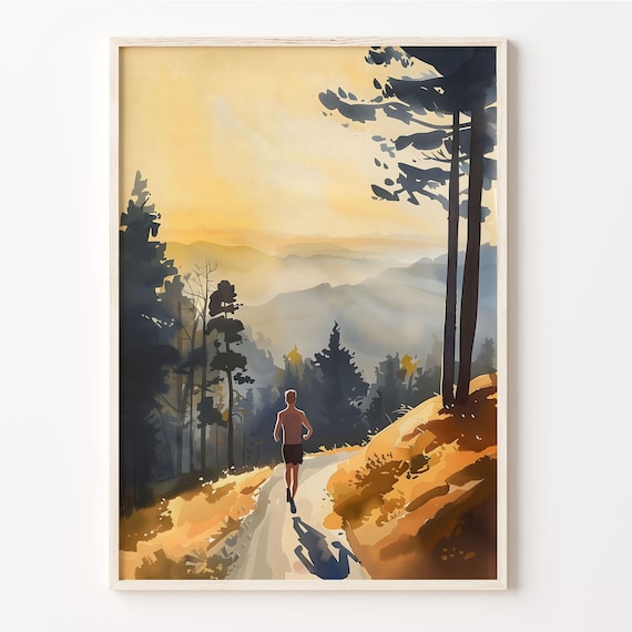 Watercolor Trail Running Poster, Outdoor Adventure Art Print
