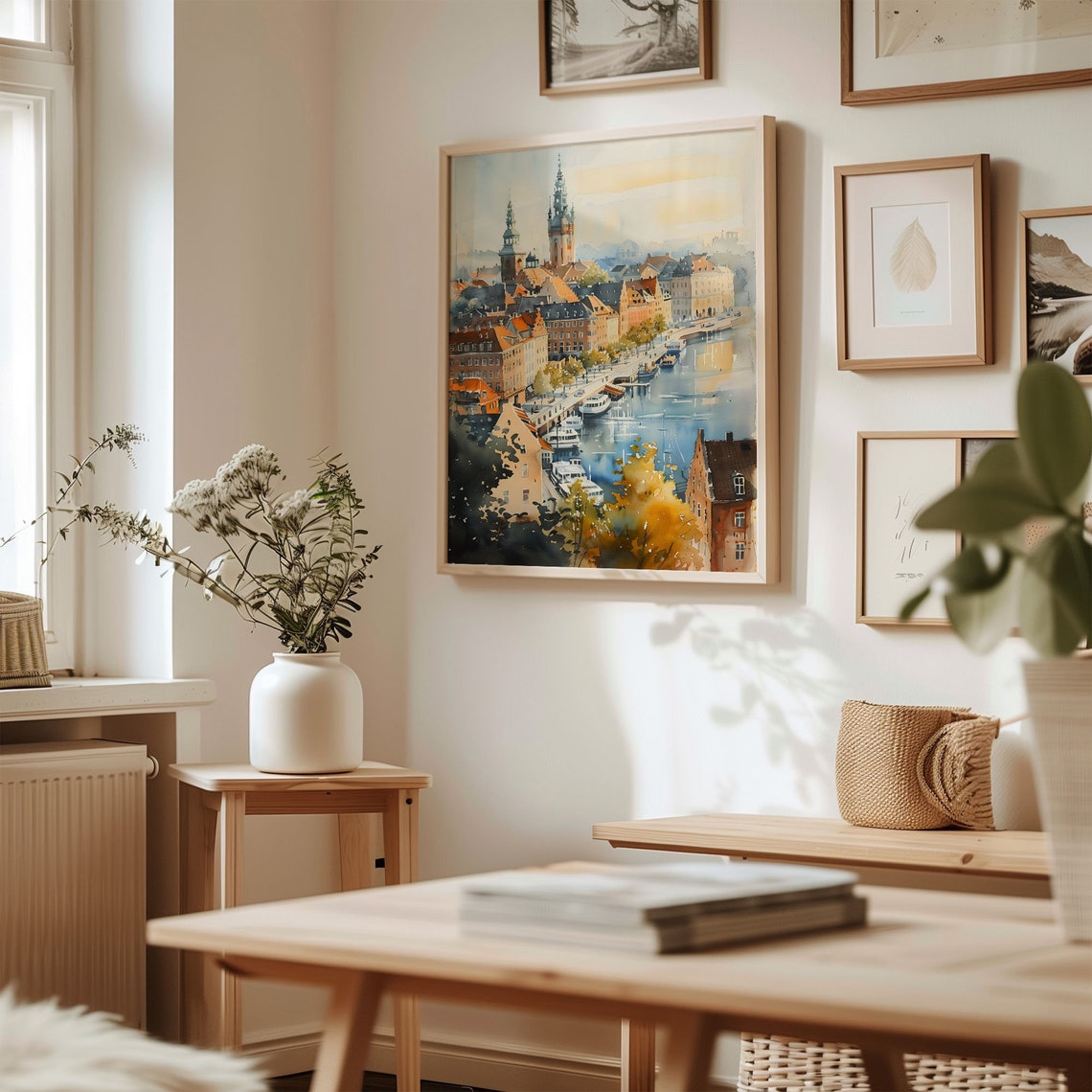 Copenhagen Harbor Watercolor Poster Ships Canal Colorful Rooftops - Image 3