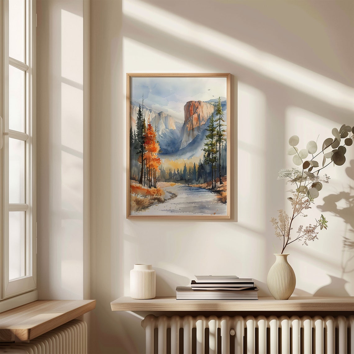 Yosemite National Park Granite Cliffs Autumn River Watercolor Poster - Image 4