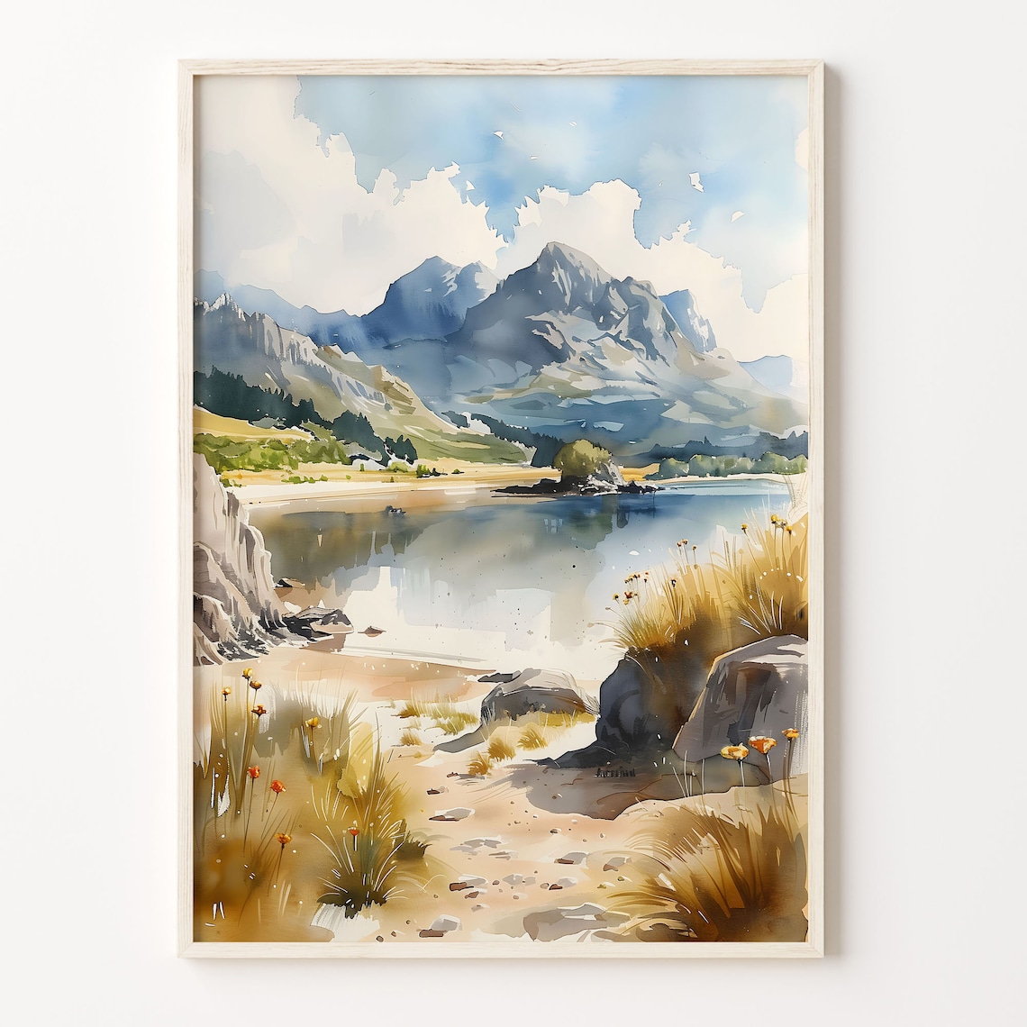 Yr Wyddfa Wales Mountain Lake Wildflowers Watercolor Nature Poster