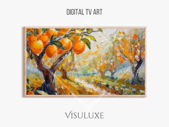 Orange Grove Oil Painting, Heavy Brushstrokes Art Print