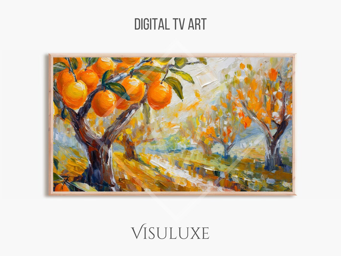 Orange Grove Oil Painting, Heavy Brushstrokes Art Print