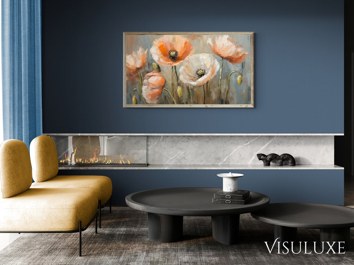 Peach Poppies Frame Tv Art Peach Poppies Tv Art Oil Painting Heavy Brushstrokes Poppy Flowers Painting Screensaver Tv 169 Ar - Image 2