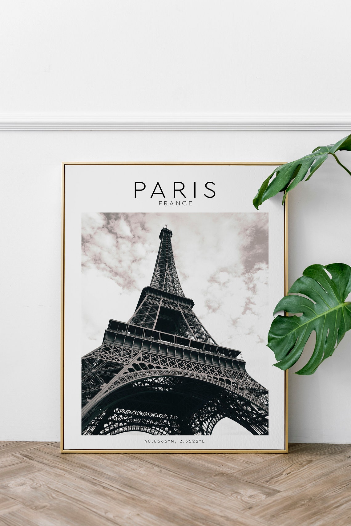 Eiffel Tower Paris Dramatic Low Angle Monochrome Travel Poster - Image 5