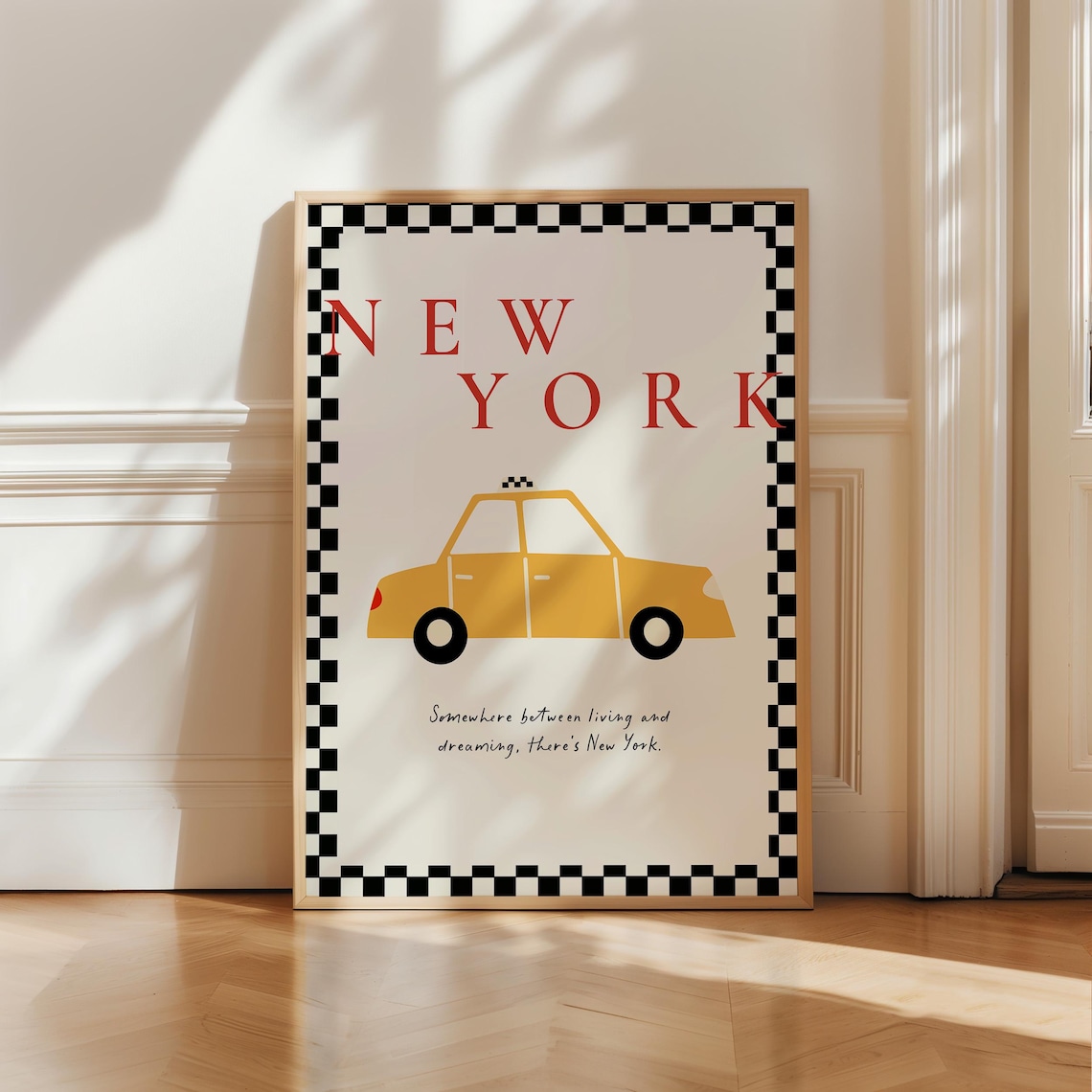 New York City Yellow Taxi Cab Retro Checkerboard Travel Wall Poster