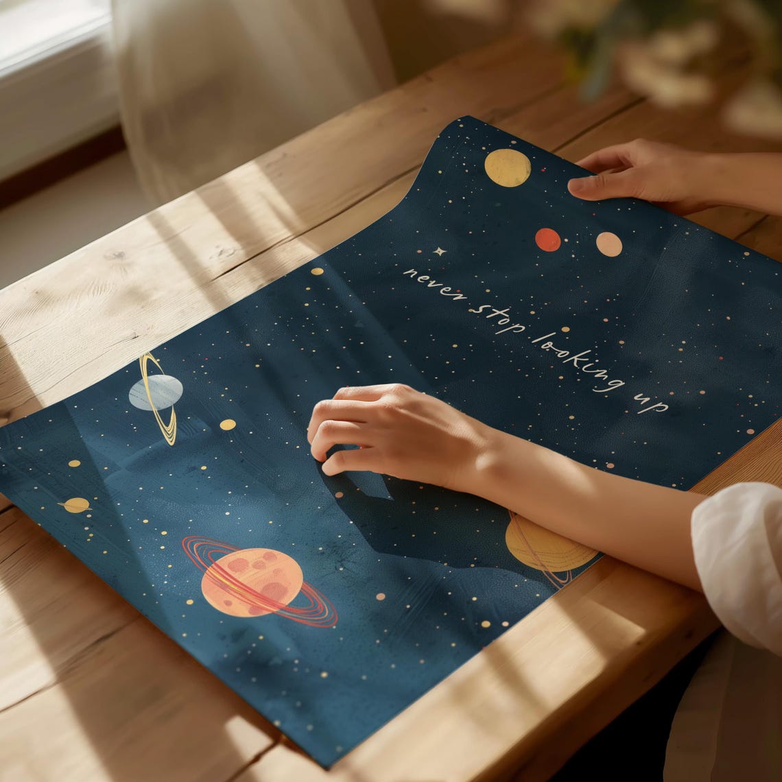 Never Stop Looking Up Solar System Planets Navy Nursery Wall Poster - Image 5