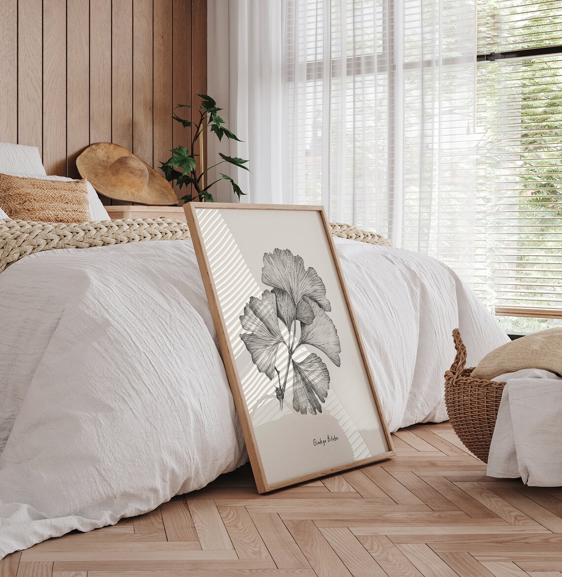 Ginkgo Biloba Leaf Botanical Pencil Sketch Minimalist Wall Art Poster - Image 2