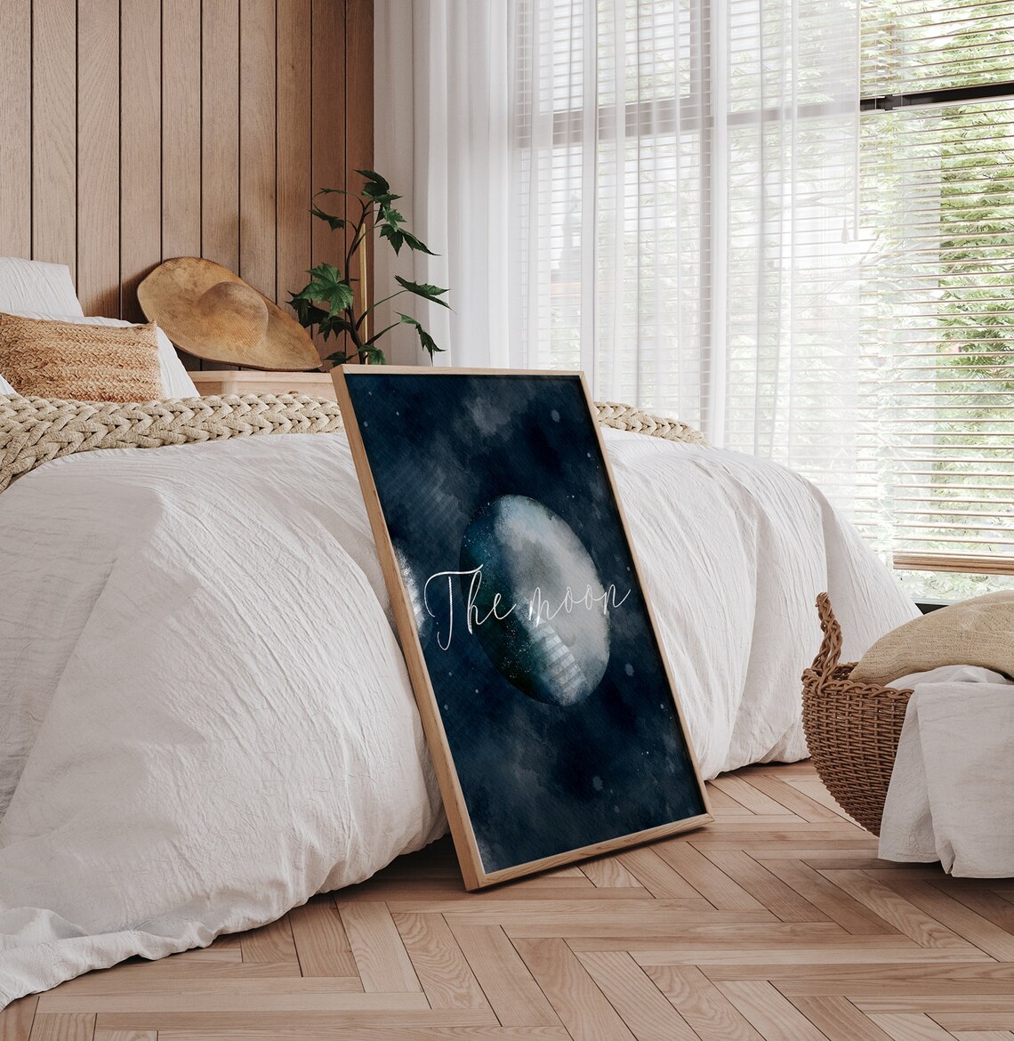 Watercolor Moon Starry Night Sky Cosmic Nebula Celestial Wall Art Print - Image 3