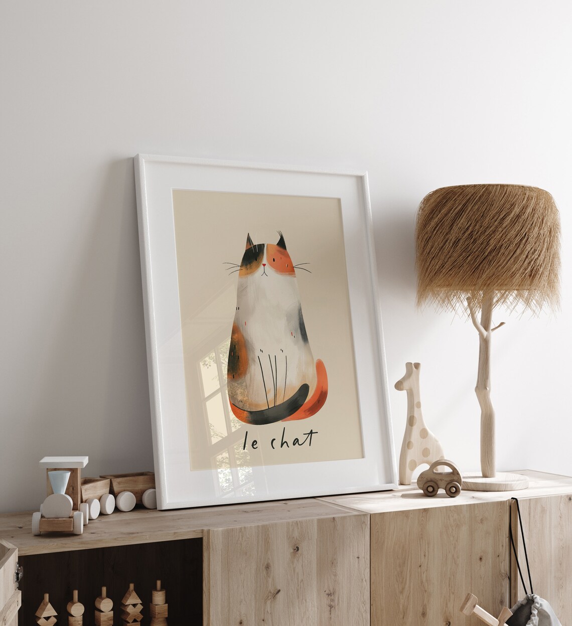 Calico Cat Le Chat Nursery Print Cute French Animal Illustration Poster - Image 2