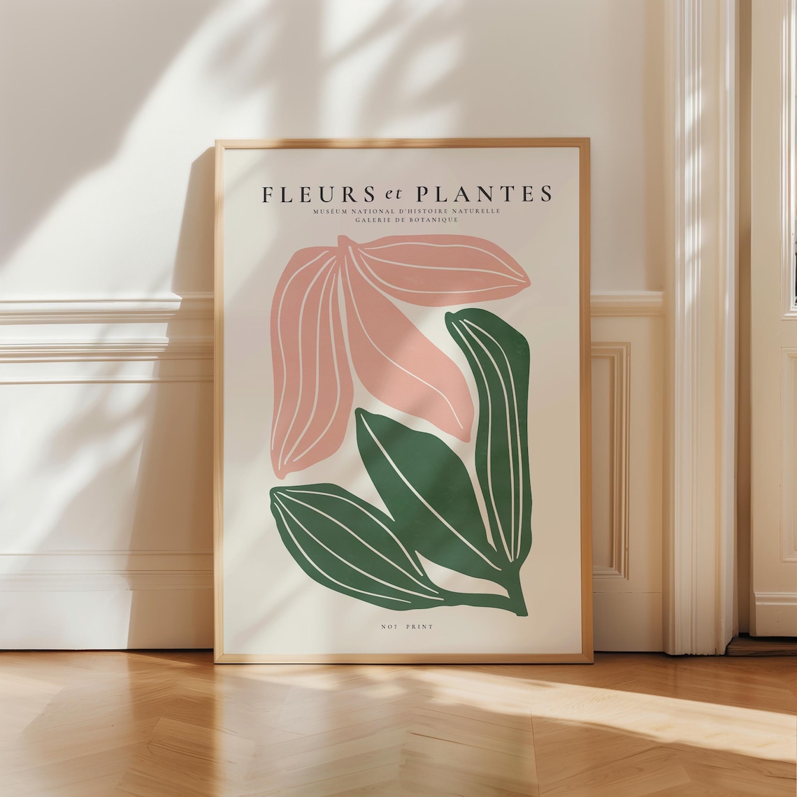 Fleurs et Plantes French Botanical Pink Green Leaves Wall Art Print
