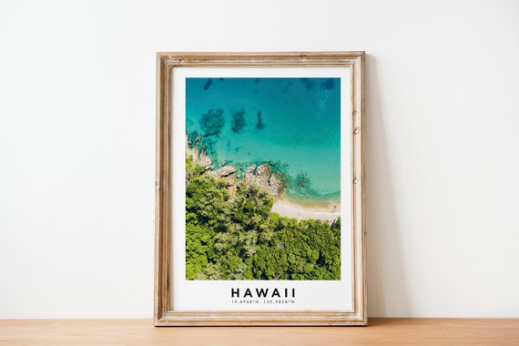 Hawaii Travel Poster Sea Beach Coastal Print Travel Poster Home Decor Beach House Home Decor Hawaii Coordinates Framed Trendy Wall Art