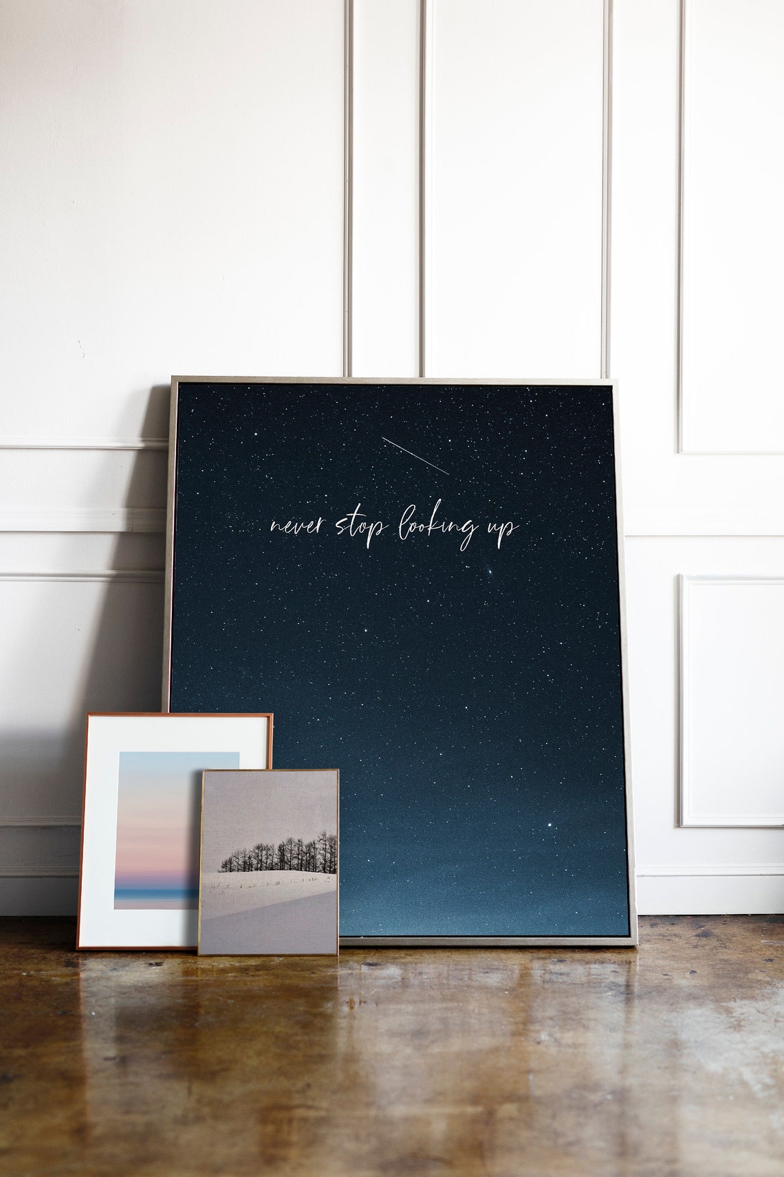 Never Stop Looking Up Night Sky Shooting Star Quote Typography Poster - Image 2