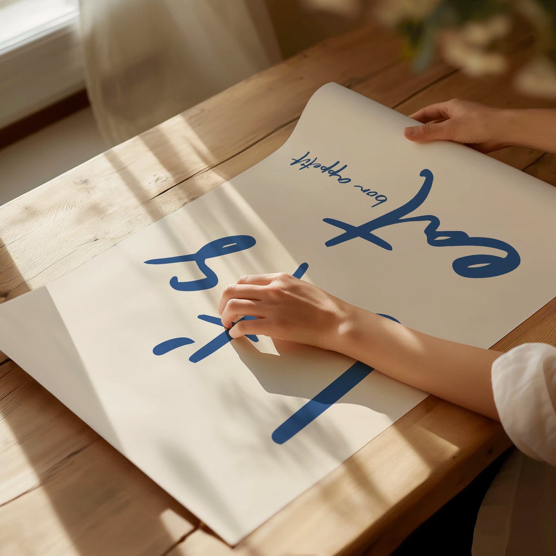 Let's Eat Bon Appetit Blue Script Minimalist Kitchen Dining Poster - Image 3