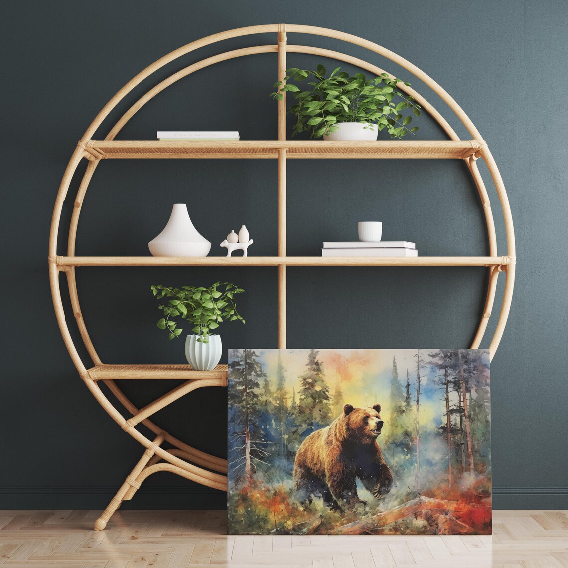 Brown Bear Walking Through Autumn Forest Watercolor Wildlife Art Poster - Image 2