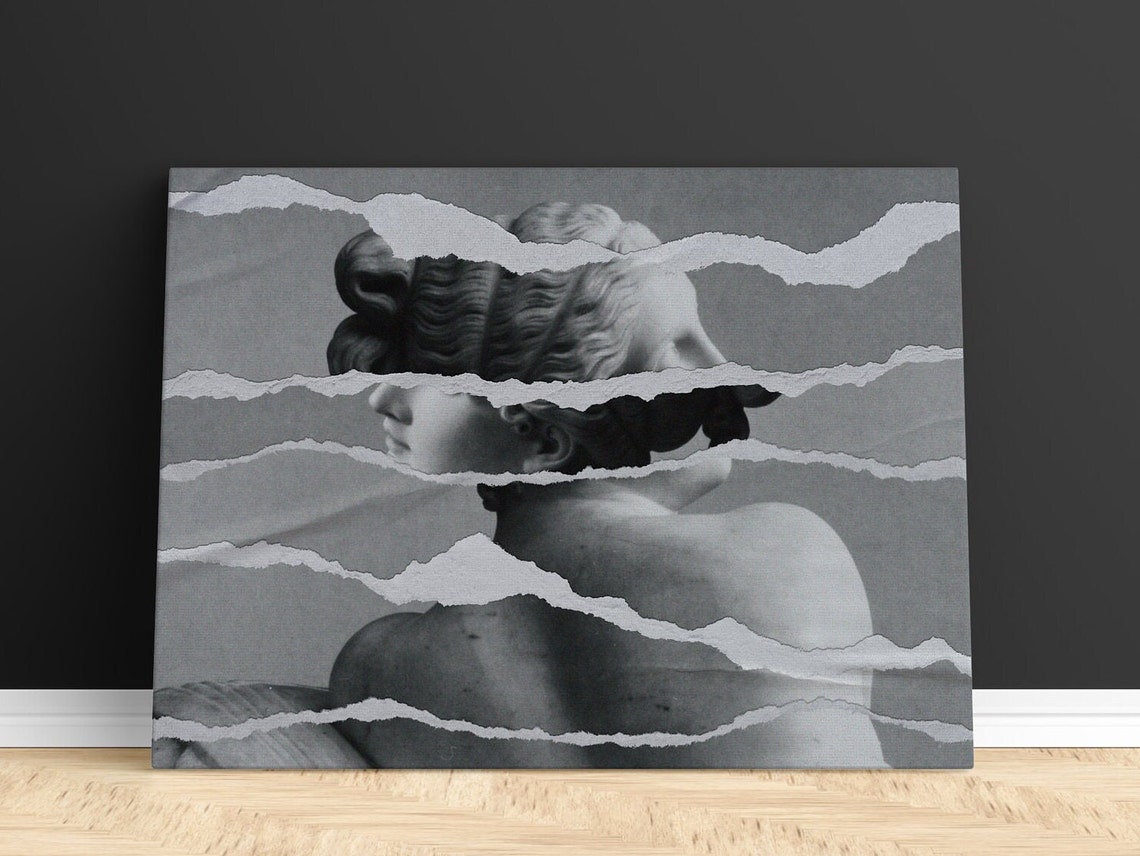 Greek Venus Statue Revealed Behind Torn Paper Strips Art Poster - Image 3