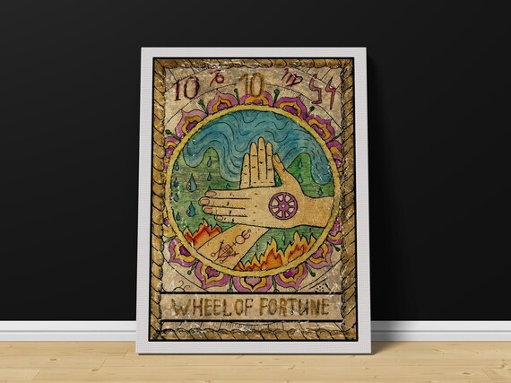 Vintage Hand Drawn Wheel Of Fortune Tarot Card Artwork Poster