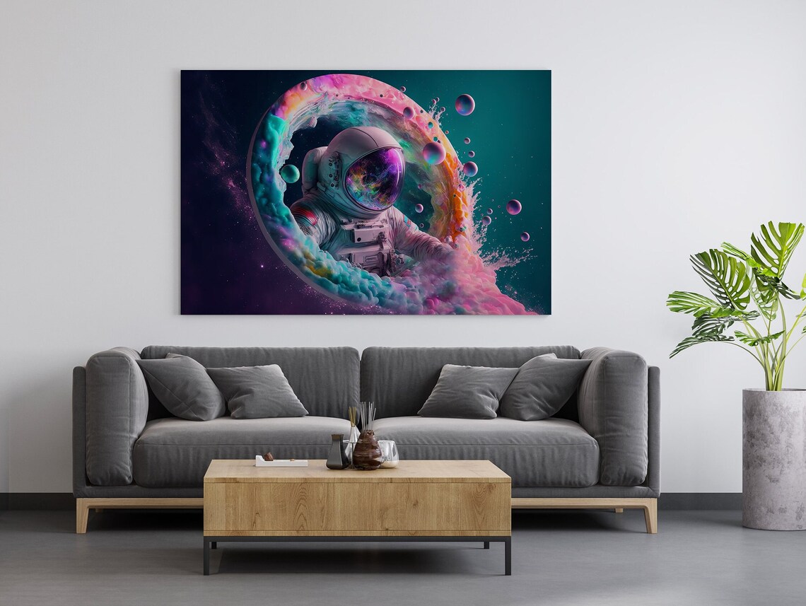 Astronaut in Colorful Cosmic Swirl Watercolor Space Art Poster - Image 3