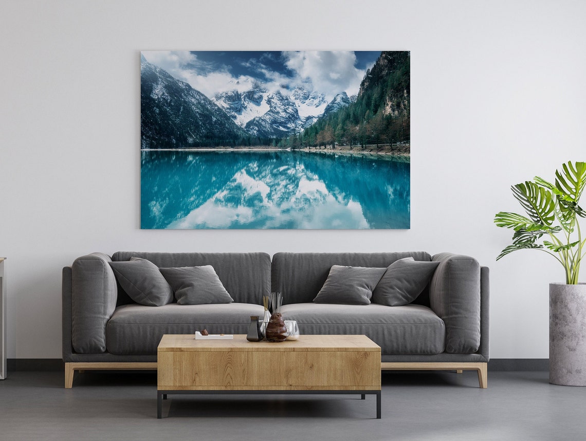 Snowy Mountain Lake Reflection Poster Turquoise Alpine Water Landscape - Image 2