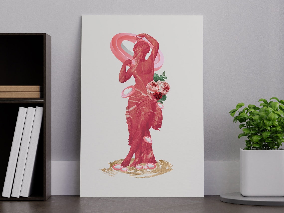 Blush Pink Venus Statue With Roses On Classical Style Art Poster - Image 3