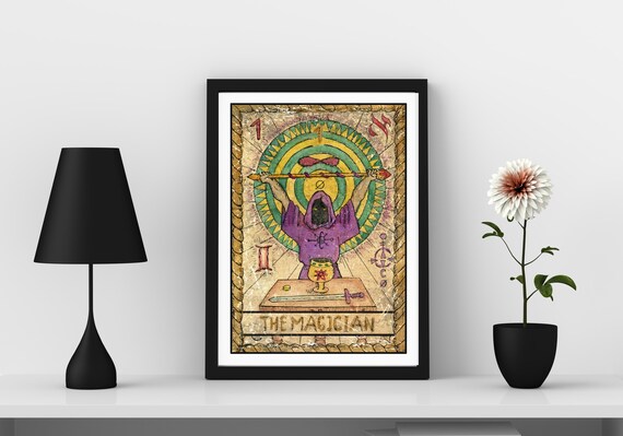The Magician Tarot Card Hooded Figure Vintage Witchcraft Wall Decor Poster