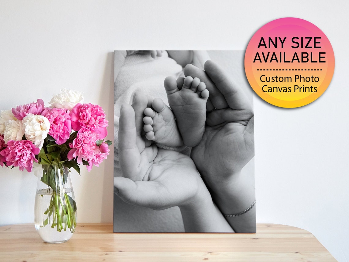 Custom Black And White Baby Feet Photo Canvas Artwork Poster