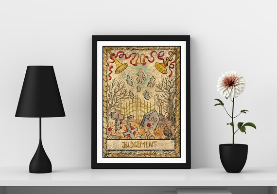 Judgement Tarot Card Graveyard Spirits Rising Vintage Esoteric Art Poster