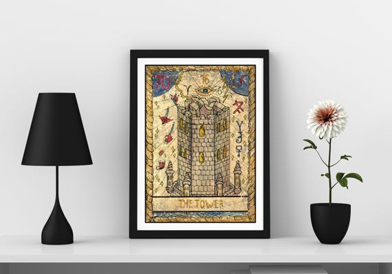The Tower Tarot Card Wall Art Tarot Card Art Prints Psychic Reading Art Print Tarot Deck Art Knight Tower Art Medieval Castle Art Print